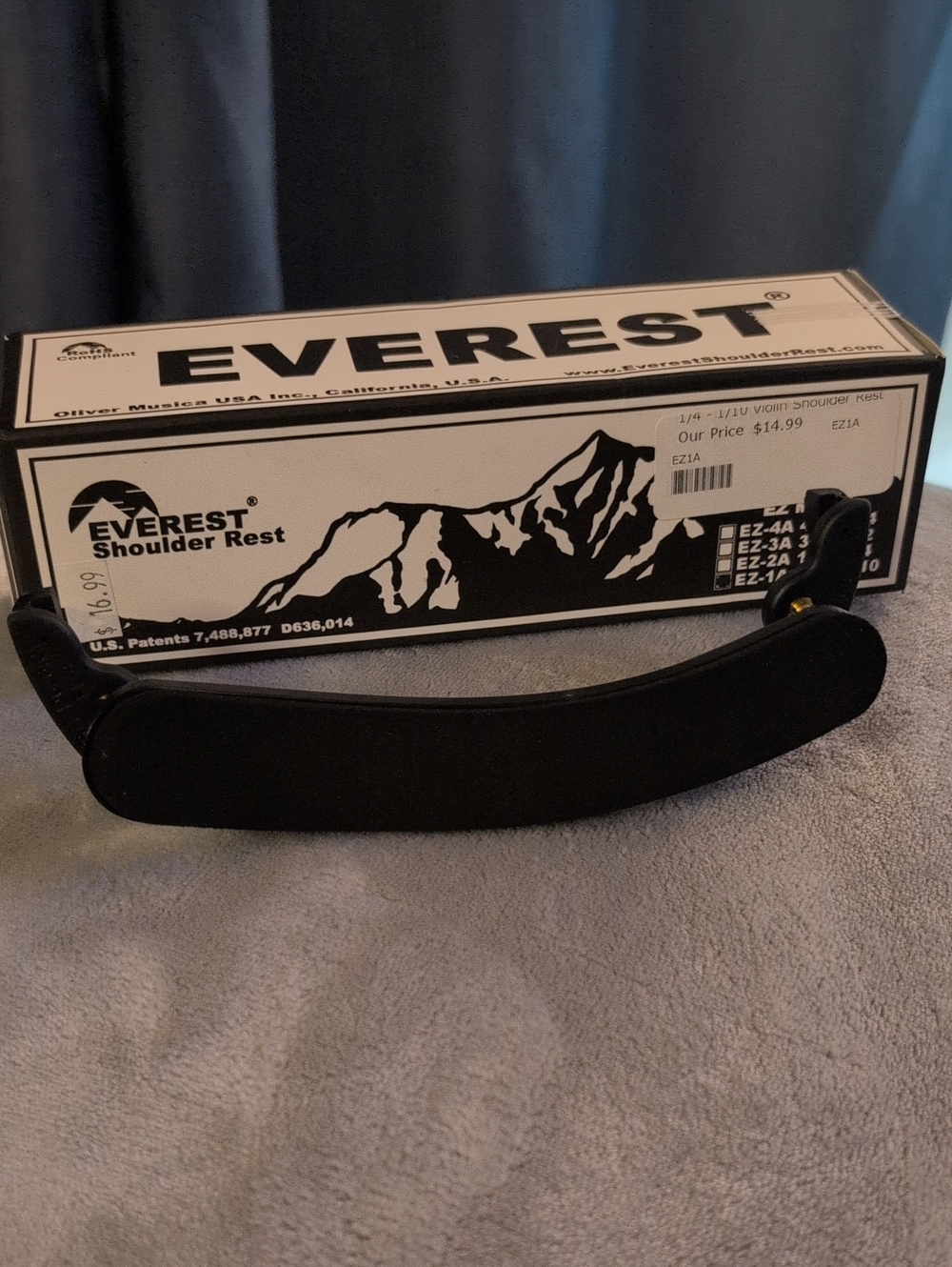 Everest Black Shoulder Rest for Violin - Comfortable Support